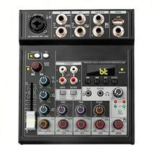 Depusheng BN4 Mini Audio DJ Mixer Sound Board Console System,4 Channel Phantom Power With USB MP3 Stereo Live DJ Studio Streaming For Professional Recording Party KTV Stage - Black - View 1