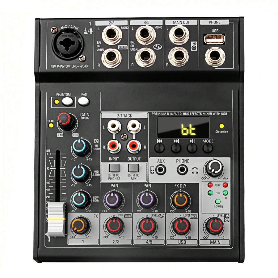 Depusheng BN4 Mini Audio DJ Mixer Sound Board Console System,4 Channel Phantom Power With USB MP3 Stereo Live DJ Studio Streaming For Professional Recording Party KTV Stage - Black - View 1