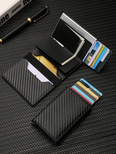 男士信用卡夹钱包男士 Rfid 智能 Meral 薄款弹出式简约钱包小号黑色钱包金属钱包正式/商务正式情人节创意
