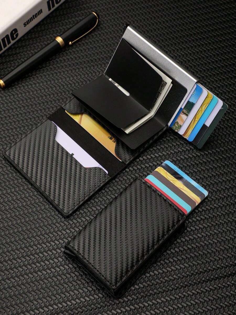男士信用卡夹钱包男士 Rfid 智能 Meral 薄款弹出式简约钱包小号黑色钱包金属钱包正式/商务正式情人节创意 - 彩色 - 查看 1
