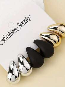 6pcs Charm Teardrop Shaped Fashion Stud Earrings, Brighten Up Your Ears - Multicolor - View 3