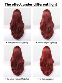 Long Curly Red Wig With Bangs - Elegant Style, Women'S Rose Net Cap, High Temperature Fiber Hair Material For Daily Party Cosplay Color Wig - Red - View 9