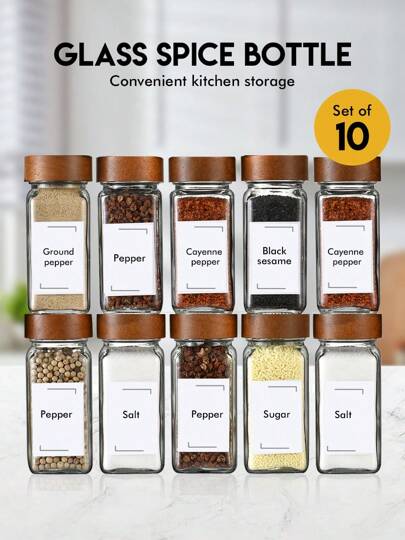 Tarros de especias, tarros de especias con etiqueta (6-12 unidades), recipientes para condimentos, tarros de especias de vidrio con tapas de bambú, artículos esenciales de cocina, juego de recipientes para especias, juego de cocina, organizador de condimentos, organizador de especieros para armario.