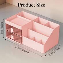 Makeup Organizer, Cosmetic Desk Storage Box With Drawers Skincare Organizers For Dressing Table, Countertop, Bathroom Counter, Vanity Holder For Brushes, Lotions, Lipstick, Perfume - 粉紅色-透明 - 查看 2
