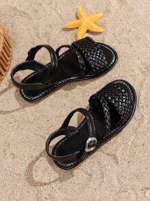 A Pair Of Children's Fashion Boho Style Flat Sandals Soft Soled Sports Fashion Buckle Sandals