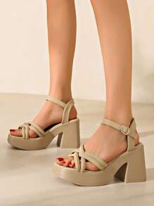 Thick Heel Sandals For Women, New Fashion Summer Casual Comfortable Waterproof Platform Cross Wedge High Heels, Versatile Luxurious Niche Elegant High Heel Sandals, Suitable For Wedding, Party, Beach, Office, Home