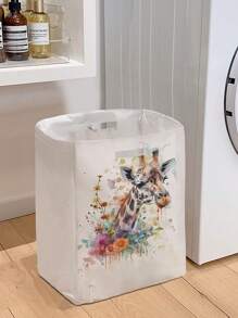 1 Rectangular Storage Basket With Giraffe Print Pattern, Foldable Box With Handle, Dirty Clothes Basket, Suitable For Living Room And Kitchen Clutter, Ideal For Organizing Socks And Accessories Home Bedroom Clothes Storage Organizer Closet Organization And Storage - Multicolor - View 4