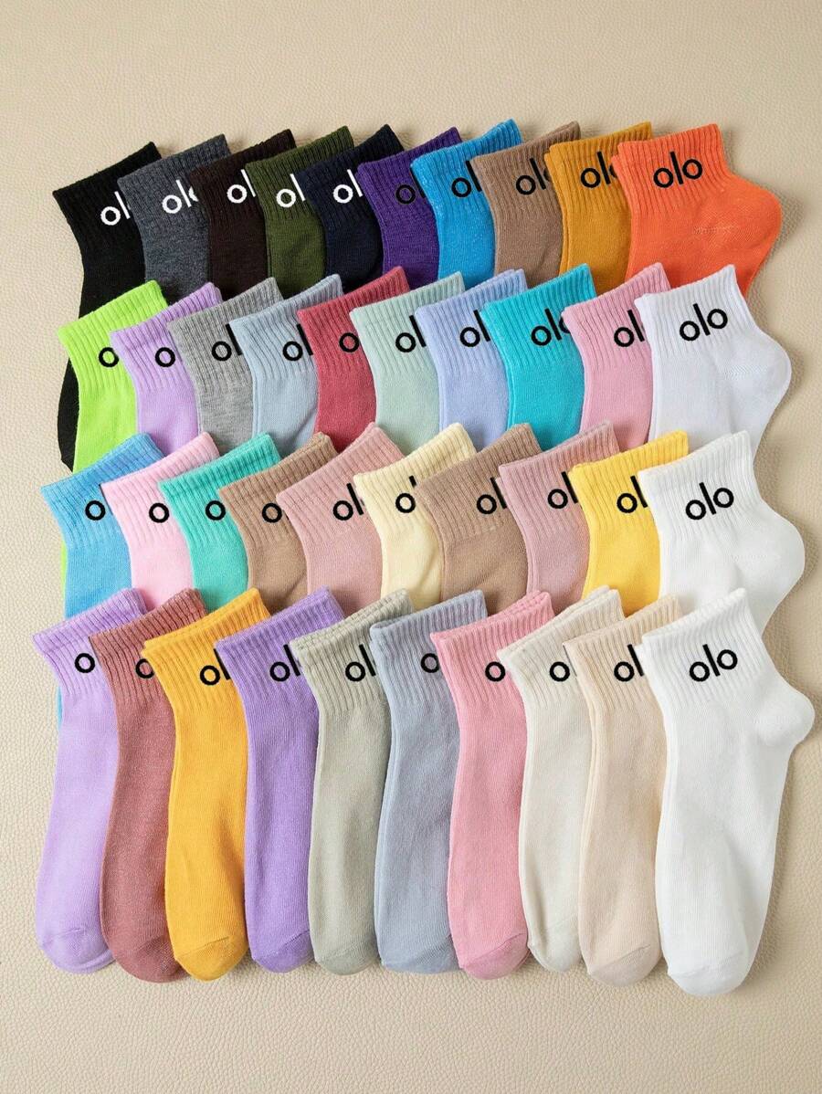 10/20/30 pares de calcetines cortos de mujer de colores aleatorios con letra OIO, cómodos, suaves, versátiles, transpirables y casuales para atuendos diarios, lindos y dulces