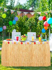 1 pieza Falda de mesa tropical hawaiana de color amarillo paja, decoración reutilizable y de fácil colocación para fiestas luau, bodas en la playa y eventos al aire libre