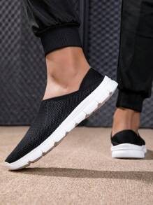 Men's Breathable Mesh Casual Slip-On Loafers, Fashionable Versatile Slouchy Shoes, Spring/Summer - Black - View 4