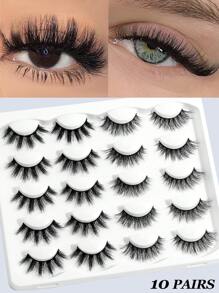 Happy Butterfly 10 Pairs Of Natural Fake Eyelashes, 3D Mink Fur Fake Eyelashes, Dense And Curly, Anime Style, For Daily And Long-Lasting Makeup, Enlarges Eyes - 尖尾漫畫款 - 查看 1