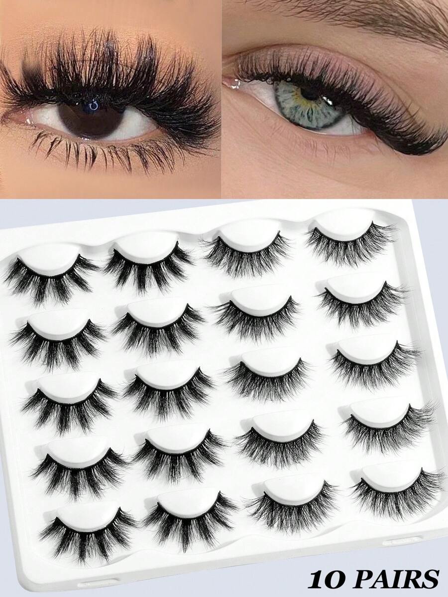 Happy Butterfly 10 Pairs Of Natural Fake Eyelashes, 3D Mink Fur Fake Eyelashes, Dense And Curly, Anime Style, For Daily And Long-Lasting Makeup, Enlarges Eyes - 尖尾漫畫款 - 查看 1