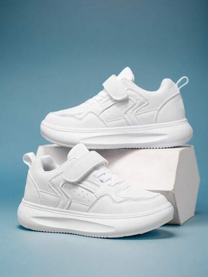 1 par platta sportskor med kardborreband i PU för tonåringar, lämpliga för vardagliga sportutflykter