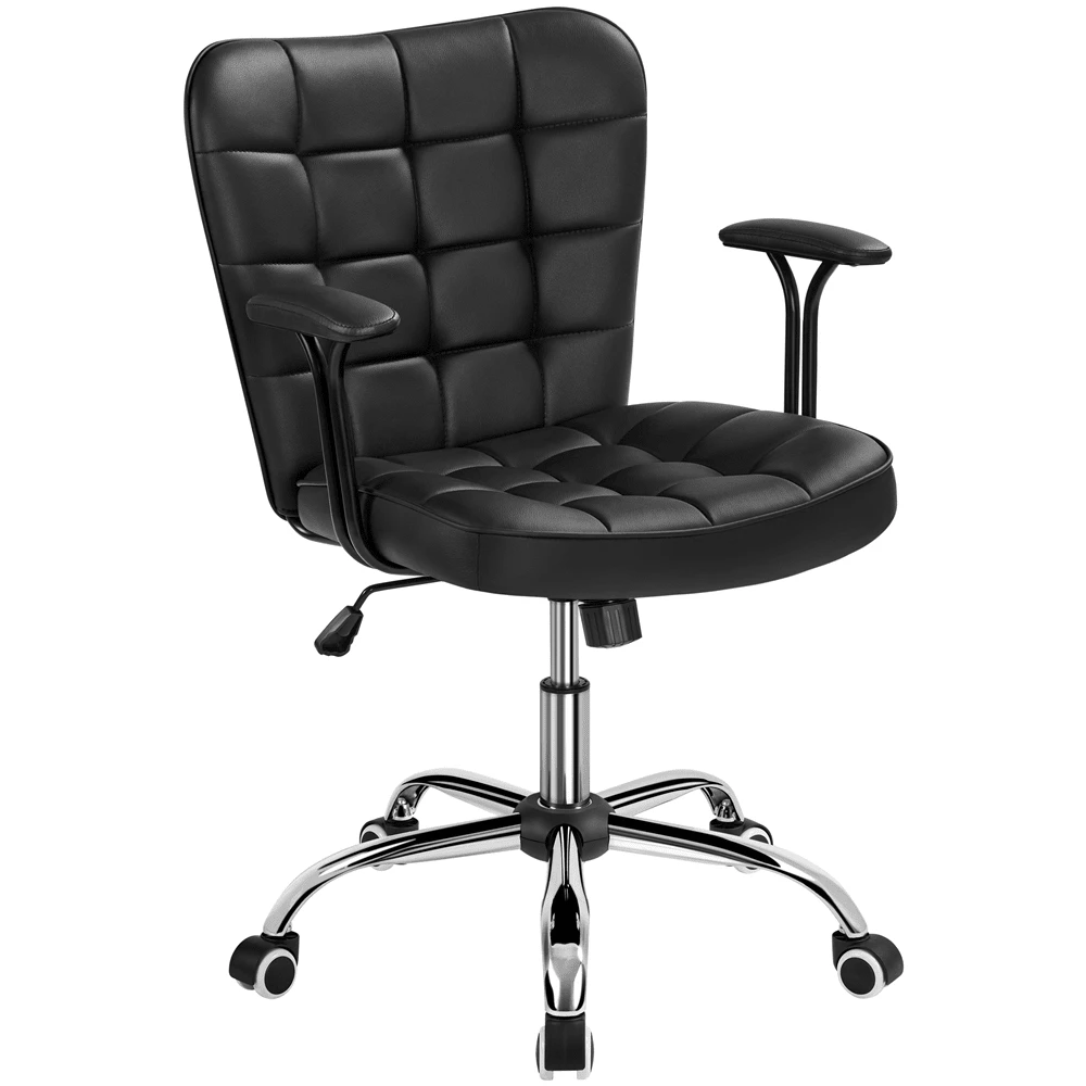 Modern Mid-Back Synthetic Leather Office Chair For Home Office - Black