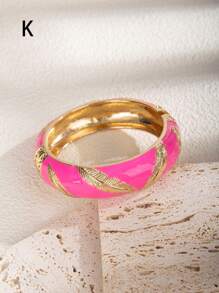 1pc Fuchsia Drip Oil Geometric Open Bangle Bracelet, Suitable For Daily, Gathering And Vacation - Hot Pink - View 9