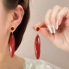 1 Pair Asymmetrical Burgundy Elegant Luxurious Water Drop Design Earrings - Burgundy - View 1