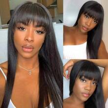 Body Wave Wigs With Bangs Human Hair Wigs For  Women None Lace Front Wigs 200% Density Brazilian Virgin Hair Glueless Machine Made Wig Natural Color(18-38 Inch, Body Wave) - S1 - 查看 2
