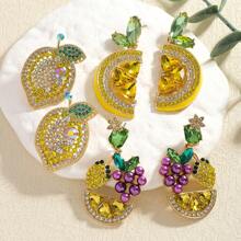 6 peças Brincos de frutas em liga de óleo de limão com strass, adequados para mulheres no dia a dia e nas férias de verão - Multicolorido - Ver 2