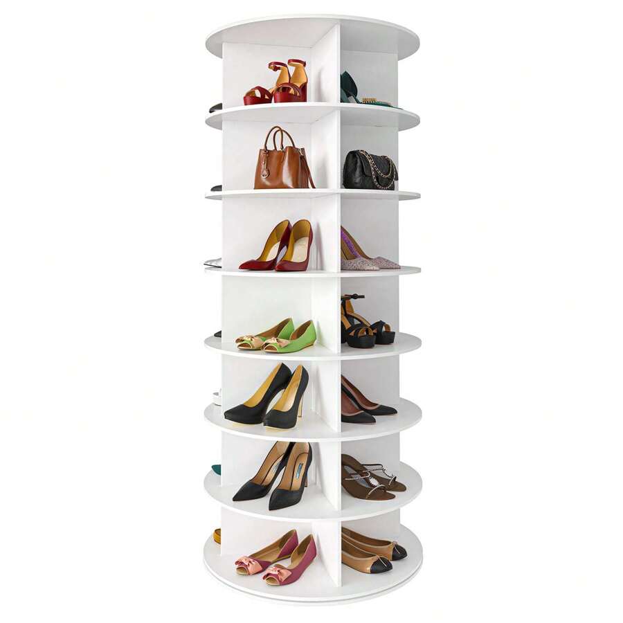 360° Rotating Shoe Storage, 7-Tier Spinning Shoe Rack For Closet And Entryway, 28 Spaces For Shoes, Bags, Toys, Books Etc - White - View 1