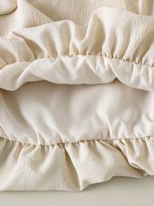 2 件套年轻女孩休闲可爱蝴蝶结装饰无袖上衣和荷叶边短裤套装，夏季 - 杏色 - 查看 7