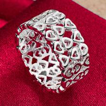 خاتم قلب كامل مطلي بالفضة الإسترليني 925 للنساء، مناسب للزفاف والخطوبة والحفلات، مجوهرات أنيقة - فضي - مشاهدة 1