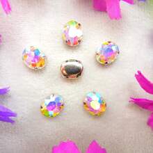 Oval Elliptical Shape Glass Non-AB Normal Colors Fancy Ellipse Shiny Handmade Sliver Gold Metal Claw Base, Sewing Crystal Hand Sewn Rhinestone Decoration Beads Flat Back With Holes Gems DIY Accessories Sew On Stones Strass For Decorating Clothes, Dress, Bags, Shoes, Brooches, Earrings, Handicrafts.