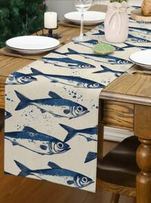 1pc Fish Pattern Table Runner, Modern Style, Daily Home Decor Table Runner, Kitchen Decor, Minimalist And Elegant, Suitable For Home Kitchen Decor And Event Parties - Multicolor - View 5