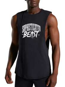 Playera Olimpica Estampado Gym Hombre Masculino Camiseta Ejercicio sin Manga - Negro - Ver 1