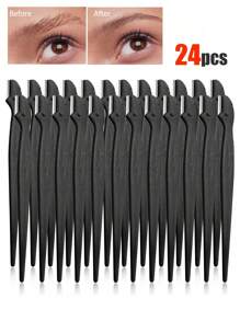 1/3/6/9/12/24/48/96/200件/套 多色修眉剃刀套装，眉毛修剪器和剃刀，去角质剃刀工具，身体脱毛修剪器和面部及眉毛剃刀套装，长柄刀片带精密保护盖，女士修眉工具，适合日常使用或旅行 - 彩色 - 查看 7