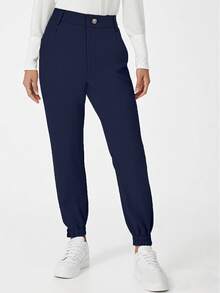 Women's Solid Color Casual Minimalist Versatile Slim Fit Elastic Waist Pants, Suitable For Running, Vacation, Home Wear, Spring/Summer - Navy Blue - View 5