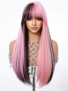 Ava WIGS 26 英寸渐变黑粉色假发，部分为黄棕色，时尚前卫街头朋克，适合女性，天然合成，日常角色扮演派对音乐节 - 彩色 - 查看 2