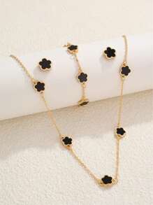 1 套 5 瓣花项链手链耳环混搭配饰（无盒） - 彩色 - 查看 4