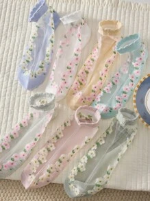 4/7双女士休闲碎花玻璃丝踝袜隐形袜，适合日常生活，随机发货 - 彩色 - 查看 8