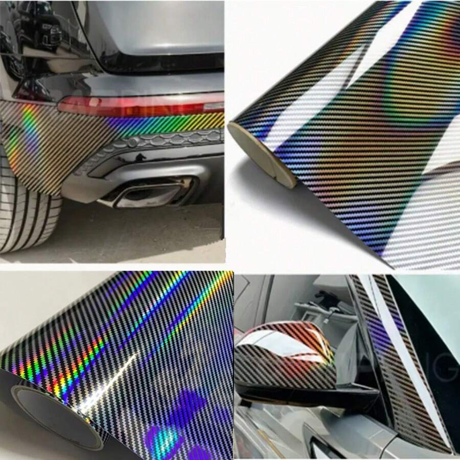 1 Roll 9D Laser Carbon Fiber Silver Car Wrap Film, 3D Laser Carbon Fiber Chameleon Film, Multi-Purpose PET Car Interior Decoration Film, Scratch-Resistant Paint Protection Car Decal - one-size - View 1