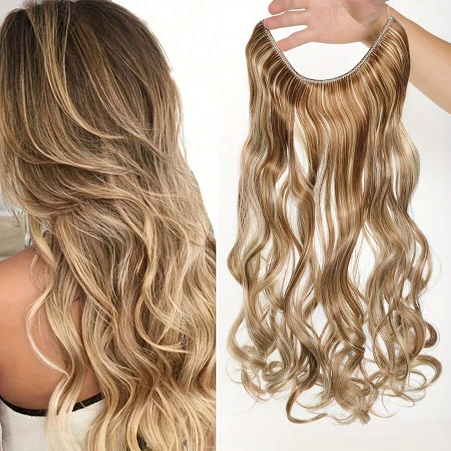 Invisible Clip-In Curly Wave Hair Extensions For Women - Heat Resistant, Long Synthetic Hairpieces - Piano Color - View 1