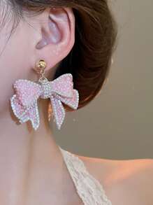 Andkiss 1 Đôi bông tai thả nơ thanh lịch, thích hợp để đeo hàng ngày - hồng - Xem 5