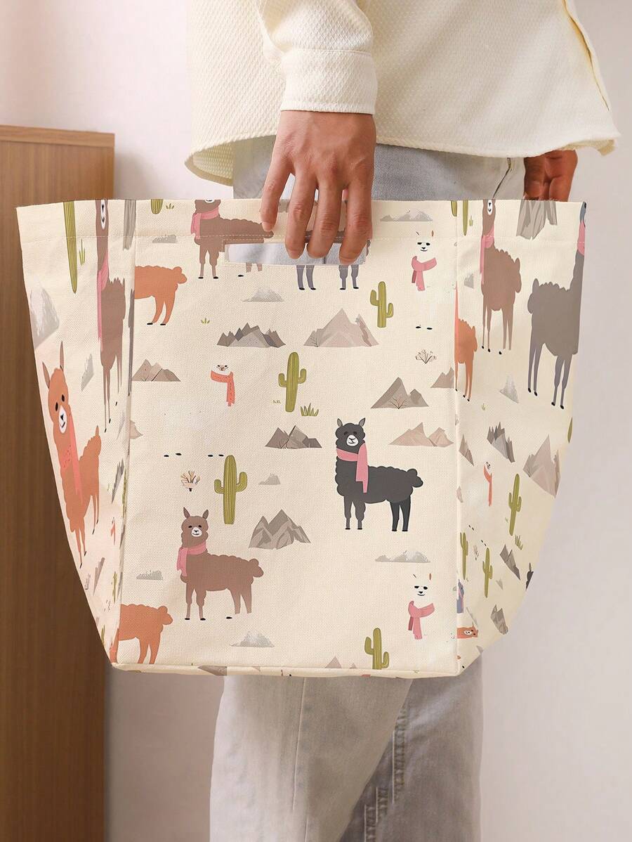 1 Rectangular Storage Basket With Animal Print Pattern, Foldable Box With Handle, Dirty Clothes Basket, Suitable For Living Room And Kitchen Clutter, Ideal For Organizing Socks And Accessories Home Bedroom Clothes Storage Organizer Closet Organization And Storage