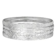 RINTOLER 4pcs/Set Unique Handmade Geometric Hollow Woven Bangle Bracelet Set - ZJ12731-4 Pieces Of Silver Love Flower Bracelets - View 1