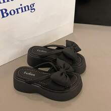 Women's Personalized Big Bow Summer Cute Versatile Platform Thick-Soled Sandals, Black - Black - View 3