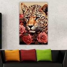 1 Piece Home Wall Decor Framed Canvas Rose Leopard Animals Pattern Canvas Wall Art Paintings For Living Room - Canvas Framed Print Wall Artworks Bedroom Decoration Office Wall Decor - Multicolor - View 5