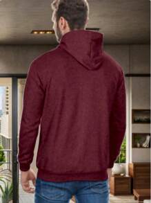 Men's Sweatshirts Plain Flannel Kangaroo Top Cold Hooded - Purple - View 4