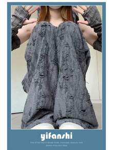 Pantalones largos para mujeres altas, pantalones de verano ligeros de pierna ancha, de cintura alta, estilo casual, con caída y versión extra larga  talla única adecuada para un peso de 40 kg a 65 kg - Gris - Ver 2