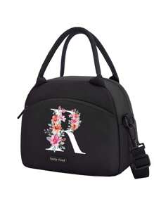 1个字母印花保温午餐包，保温午餐袋，手提包，午餐盒，冰袋，野餐食品袋，帆布轻便便携午餐收纳袋，学校办公室野餐午餐手提包，适合携带上学和上班，生日礼物，纪念礼物。这是一款新颖设计的大容量便携休闲午餐保温包，是女性理想的手提包/午餐盒/学习用品配件。