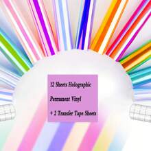 全息乙烯基 - 12 张 12 英寸 x 10 英寸全息永久乙烯基 + 2 张转移胶带 - 易于转移彩虹工艺粘合乙烯基片 - 各種顏色 - 查看 4