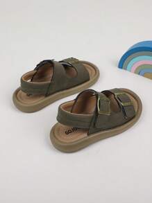 1双男童简约休闲舒适平底防滑凉鞋，时尚金属扣装饰带，百搭假日/校园风格儿童凉鞋 - 棕色 - 查看 6