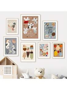 1 件鼠壳海马冰淇淋柠檬梨墙艺术复古海报和印刷品墙壁帆布画图片婴儿儿童房装饰无框架