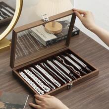1pc Walnut Wood Pearl Necklace Storage Box, 10 Slots Long Rectangular Jewelry Case For Necklaces, Pendants, Anklets, Chokers Back To School