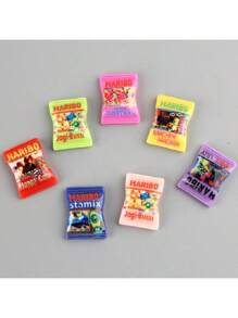 Set de 7 piezas de aperitivos estereoscópicos 3D en miniatura, que incluyen bolsas de patatas fritas, accesorios adecuados para manualidades de joyería, aretes creativos, llaveros, pulseras, collares y colgantes, componentes de artesanía con tema de alimentos que se pueden usar para la producción de cuentas y joyería