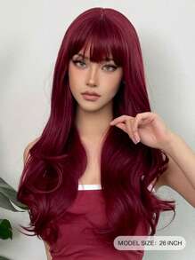 Long Curly Red Wig With Bangs - Elegant Style, Women'S Rose Net Cap, High Temperature Fiber Hair Material For Daily Party Cosplay Color Wig - Red - View 6