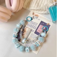 New Autumn/Winter Beaded Fuzzy Rings, Hand-Painted Pearl Double Chain Phone Strap, Car Key Chain, Bag Embellishment, Assorted Beaded Phone Charm